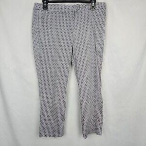 Audrey & Celine Womens Cropped Pants Geometric Print White Blue Stretch Size 12